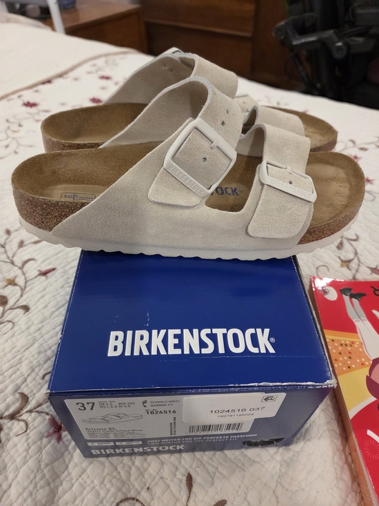 Birkenstock Shoes - Birkenstock Arizona Modern Suede Sandals in Antique White